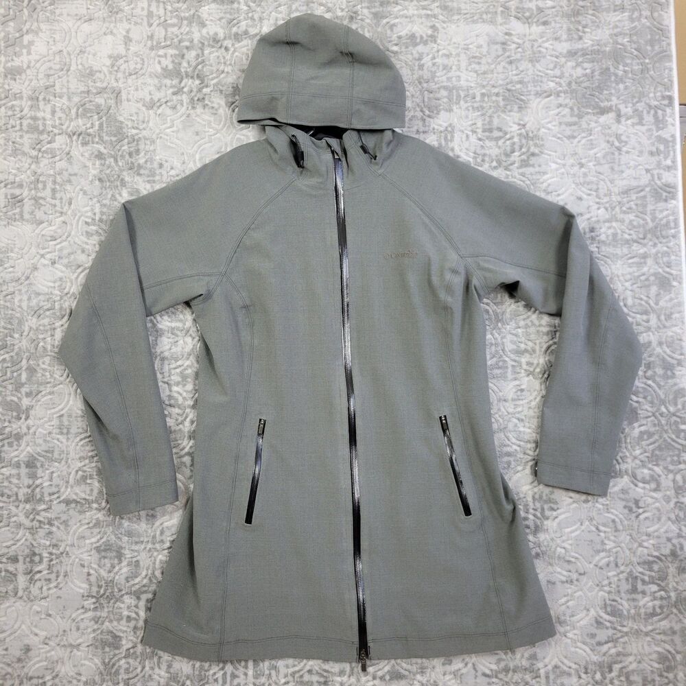 Columbia Jacket Women's XL Gray Hood Omni Heat Dusk 2 Dawk Rain Wind Long Warm